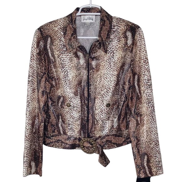 Joseph Ribkoff Snake Print Belted Zip Up Jacket Women's Size 12 - Picture 1 of 6